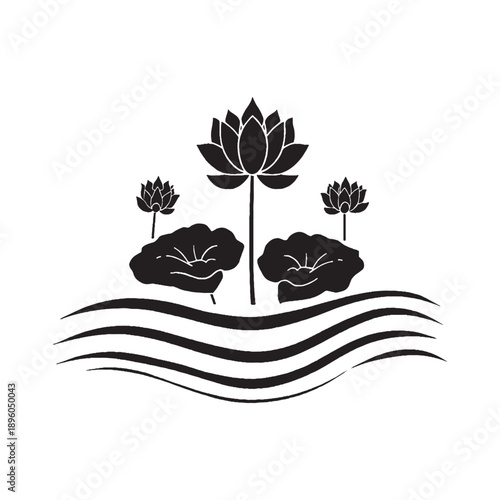  nice minimalistic lotus flower illustration in in water.