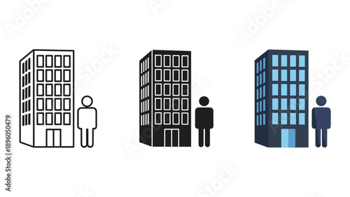 Building development stages illustrated with simple graphics