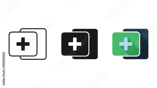 Medical cross icon set in different colors