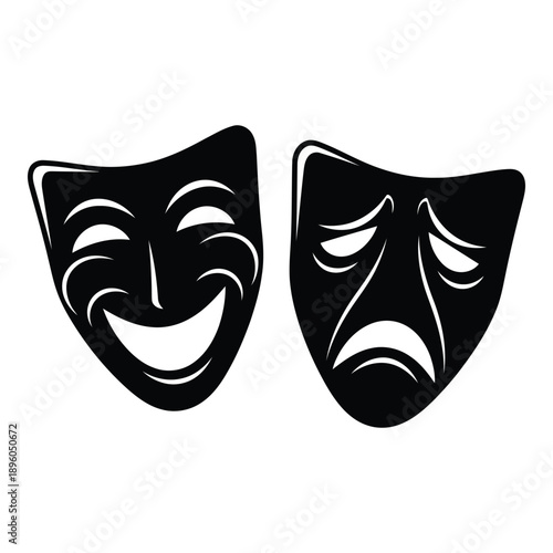 Theatrical comedy and tragedy masks in black silhouette