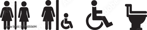 Female Restroom Symbol Silhouette . Restroom and Toilet Sign Icons. Public Facility Icons Collection including Toilet, Handicap, and Female Signs.