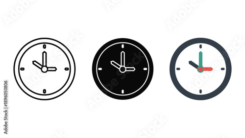 Clock icons set showing different time