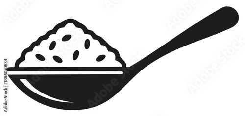 Spoonful of white grains with a smooth handle for culinary nutrition or illustration