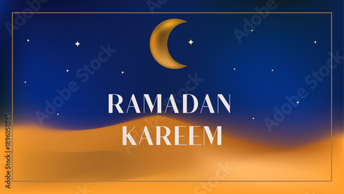 ramadan vector template. fasting theme in Night on desert with moon and stars. For wallpaper, poster, print, background, vector template and greeting card.