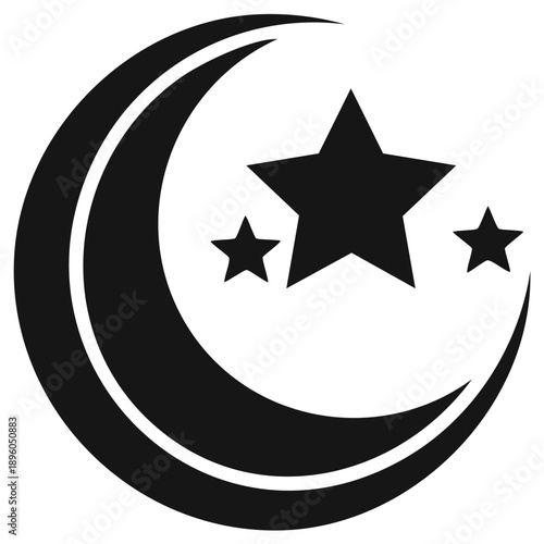 Islamic crescent moon and stars symbol graphic silhouette in black