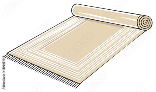 Rolled Beige and White Rug with Fringe Home Decor Illustration