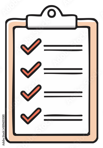 Cartoon checklist on a clipboard with all tasks completed successfully