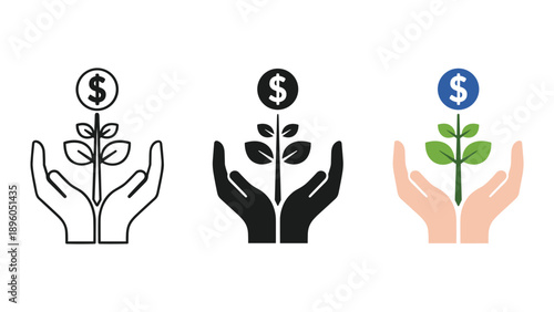 Growing money plant in hand, investment and financial growth