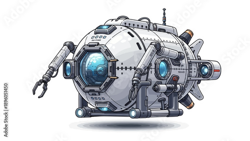 Futuristic underwater exploration drone on white background.