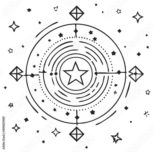 Celestial Compass Rose Star Design Mystical Icon Isolated on White