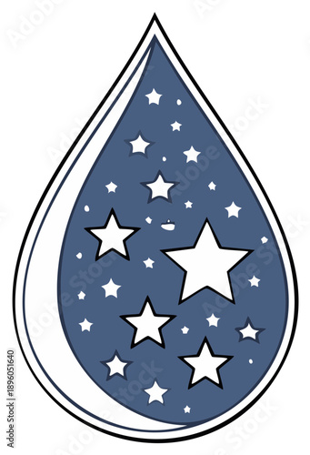 Abstract illustration of a dark blue teardrop shape filled with stars