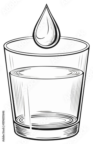 Water glass with droplet illustration showing fresh, clean drinking water concept