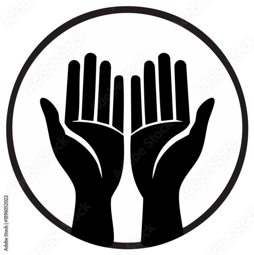 Symbol of open praying hands reaching upwards in a circular icon
