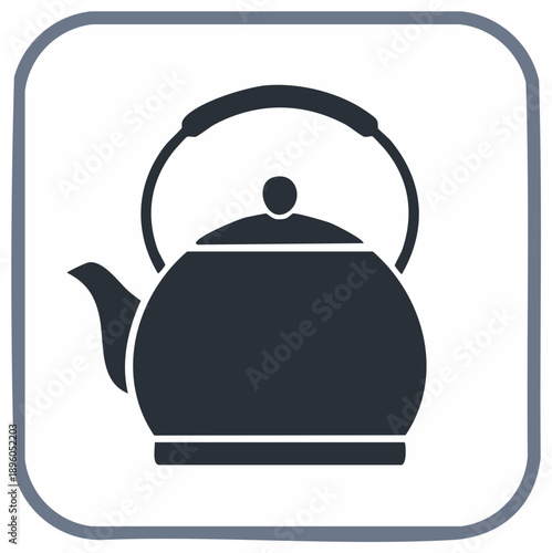 Minimalist silhouette of a vintage tea kettle with a curved handle on a white background
