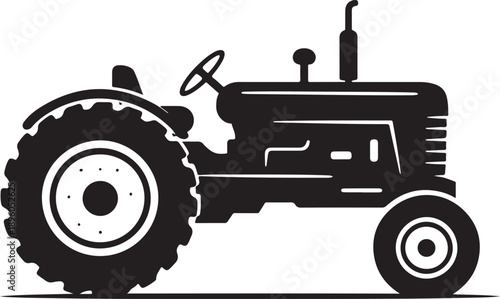 Classic American Farm Tractor Side View Silhouette