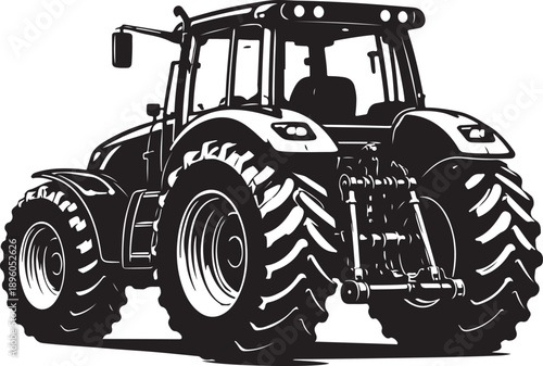 Modern Agriculture Tractor Rear Three Quarter View Silhouette