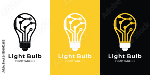 Technology light bulb logo with circuit lines