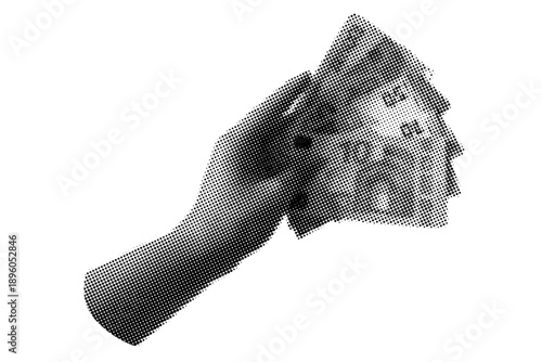 Hand halftone collage with money, euro banknotes. budget, earnings and income. Safe finance investment bank deposit, isolated. Finance and business.