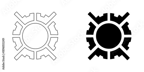 Abstract Futuristic Tech Logo Bundle, Circular Connectivity Symbols and Mechanical Hub Icons for Digital Infrastructure and Systems