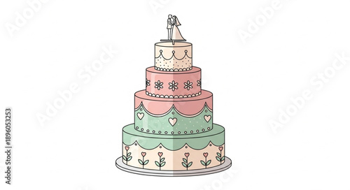 Elegant Multi Tiered Wedding Cake with Bride and Groom Topper.