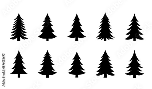 Minimal pine and Christmas tree silhouettes vector collection for holiday design