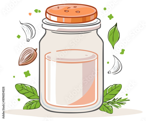 Glass Jar of Seasoning Herbs and Spices Culinary Food Ingredient Illustration