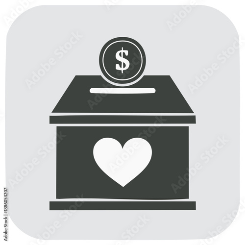 Donation box with heart and dollar coin vector icon