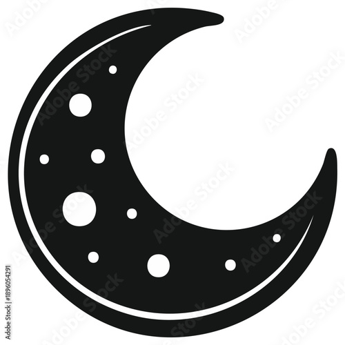 Black crescent moon with craters icon simple celestial graphic vector illustration