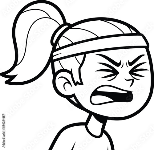 Angry cartoon girl screaming expression, frustrated child face illustration, emotional character line art vector isolated white background designAngry cartoon girl screaming expression, frustrated chi