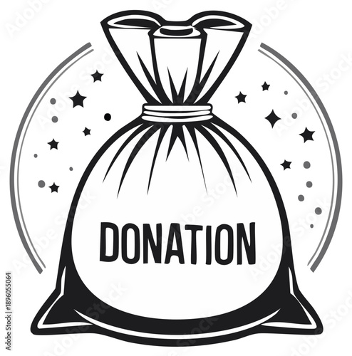 Donation Sack Black and White Illustration Charity Giving Aid Support Generosity Concept Isolated