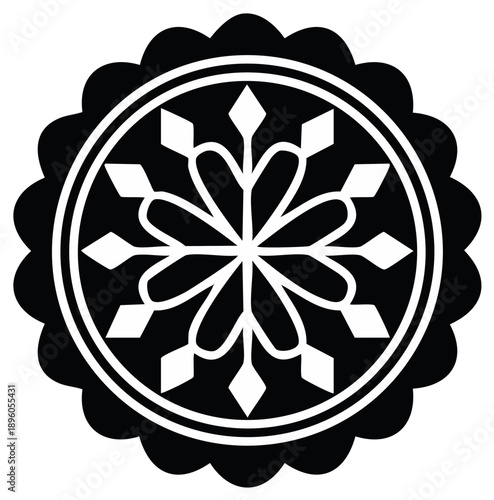 Elegant black and white ornate snowflake ornament with geometric diamond shapes