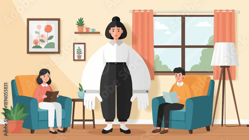 People in a cozy living room enjoying quiet time reading books