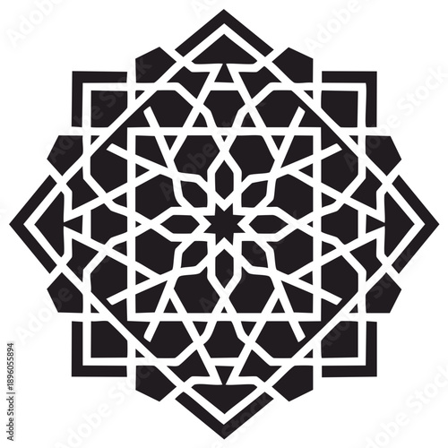 Intricate Geometric Islamic Pattern Black and White Decorative Motif