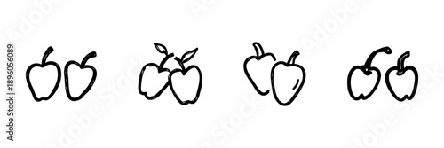 Bell Pepper Line Icon Set In Doodle Style. Fresh Vegetable, Healthy Eating, And Culinary Ingredient Outline Sketch Collection. Hand Drawn Isolated Vector Illustration