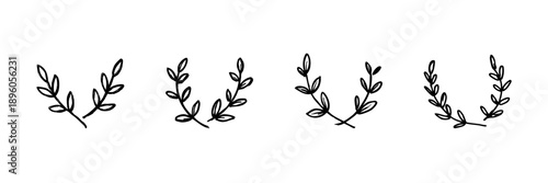 Laurel Wreath Line Icon Set In Doodle Style. Victory, Achievement, And Honor Symbol Outline Sketch Collection. Decorative Element For Awards And Celebrations. Hand Drawn Isolated Vector Illustration