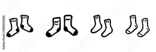 Socks Line Icon Set In Doodle Style. Footwear, Comfort, And Fashion Accessories Outline Sketch Collection. Hand Drawn Isolated Vector Illustration
