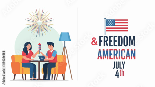 People preparing for a celebration with fireworks and American themes