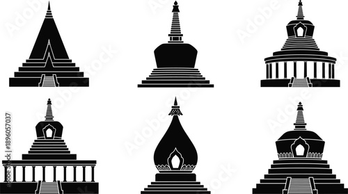 Buddhist stupa temple silhouette flat vector illustration pagoda architecture religious monument sacred landmark isolated design