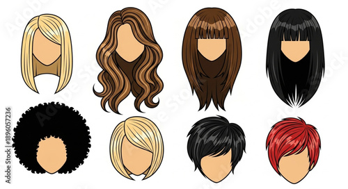 Collection of diverse hairstyles for women illustrated.