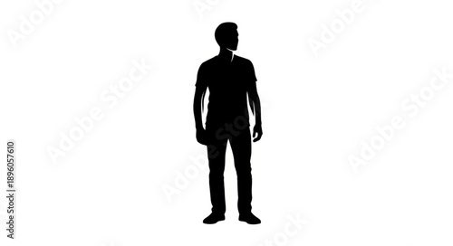 Silhouette of a man standing and looking to the side.