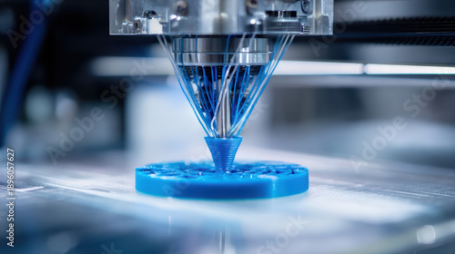 3D Printer Creating a Blue Object