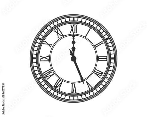 A vintage clock face displaying approximately twelve thirty on a black background