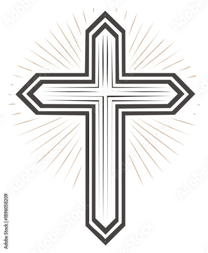 Stylized Christian cross symbol with glowing sunburst rays representing faith and divinity