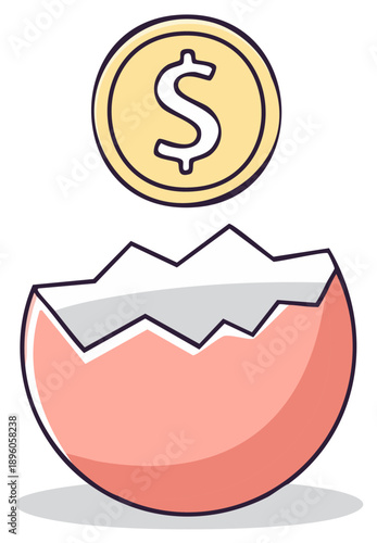 A gold coin emerging from a cracked eggshell investment savings future economy