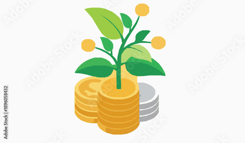 Isometric Wealth Growth Coin Plant Investment Icon