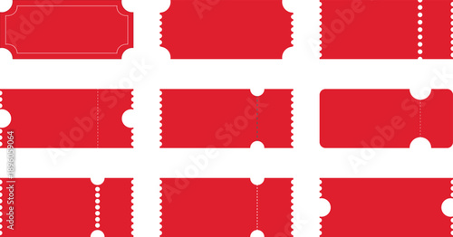 Collection of red blank tickets and coupons.