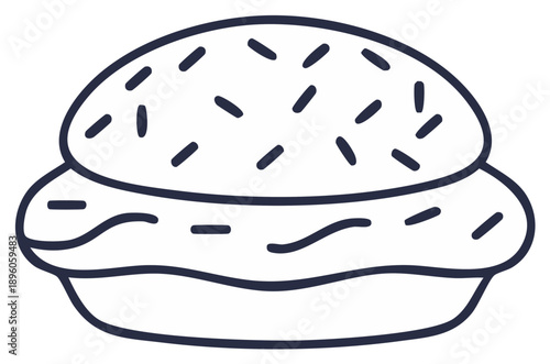 Simple outline drawing of a cupcake with sprinkles and frosting.