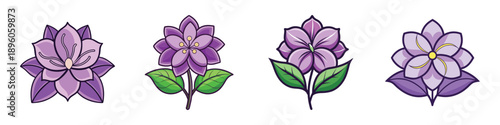 Set of lilac flowers in various styles flat design vector illustration