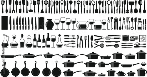 Fruit silhouette icon grid collection, cherries apples pears watermelon orange avocado strawberry lemon pineapple bananas grapes, healthy food pattern design elements, flat vector illustration