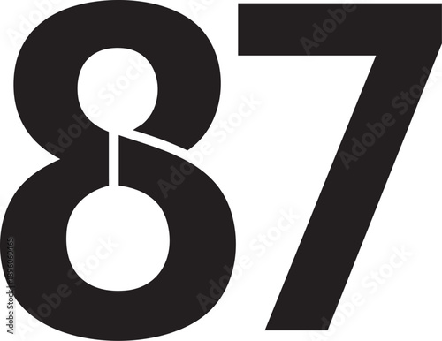 Large black number 87 on a white background
